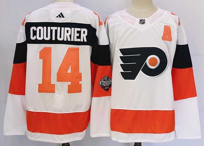 Mens Philadelphia Flyers #14 Sean Couturier White 2024 Stadium Series Stitched Jersey->->NHL Jersey